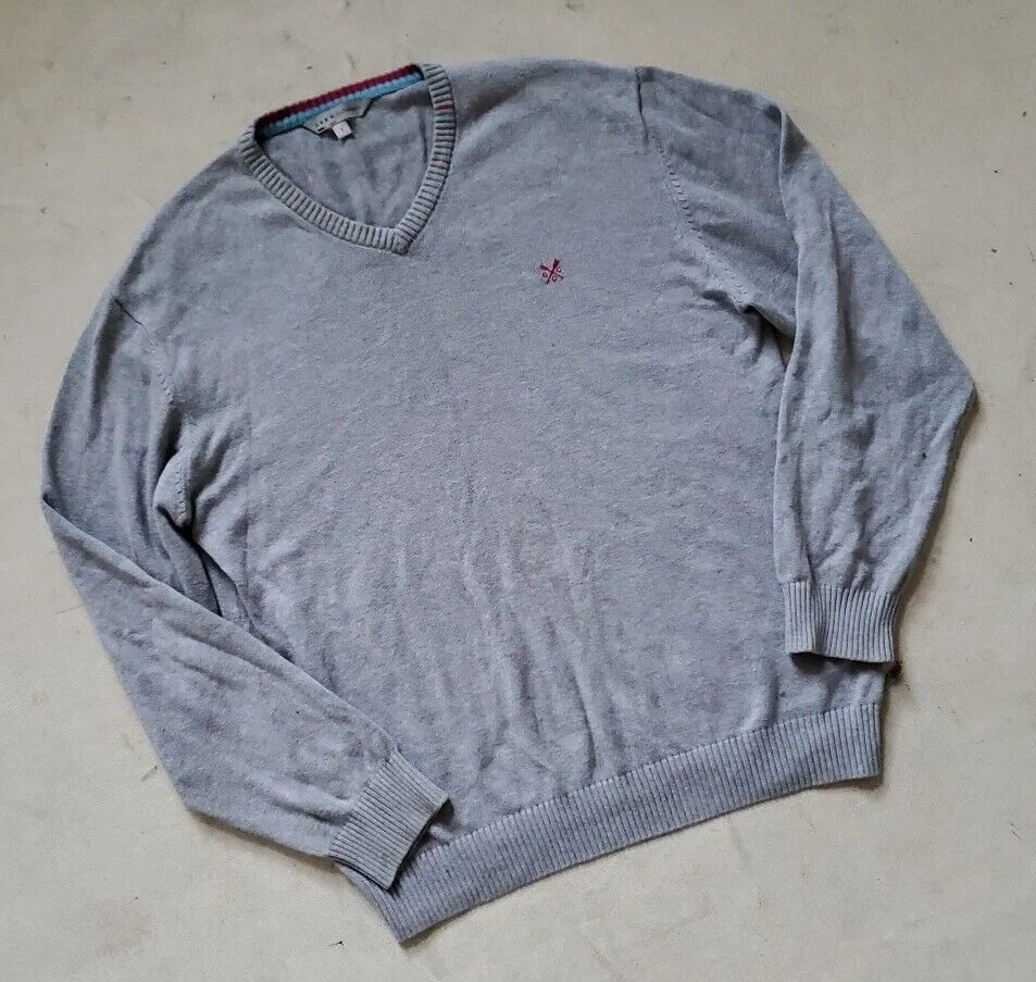 CREW CLOTHING Co Jumper Sweater Mens L Reg Fit Pale Grey Cashmere Blend V Neck