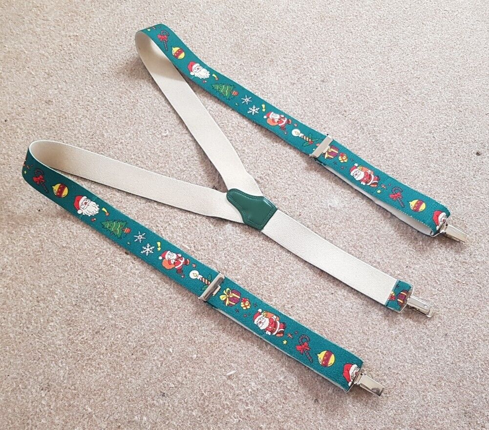 Vintage Christmas Santa Braces Suspenders Adjustable Green Original 1980's