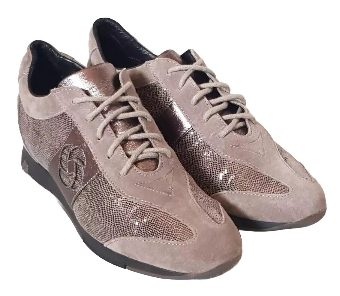SAMSONITE Trainers Womens UK 5.5 EU 39 Mocha Suede Gold Glitter Rrp 9