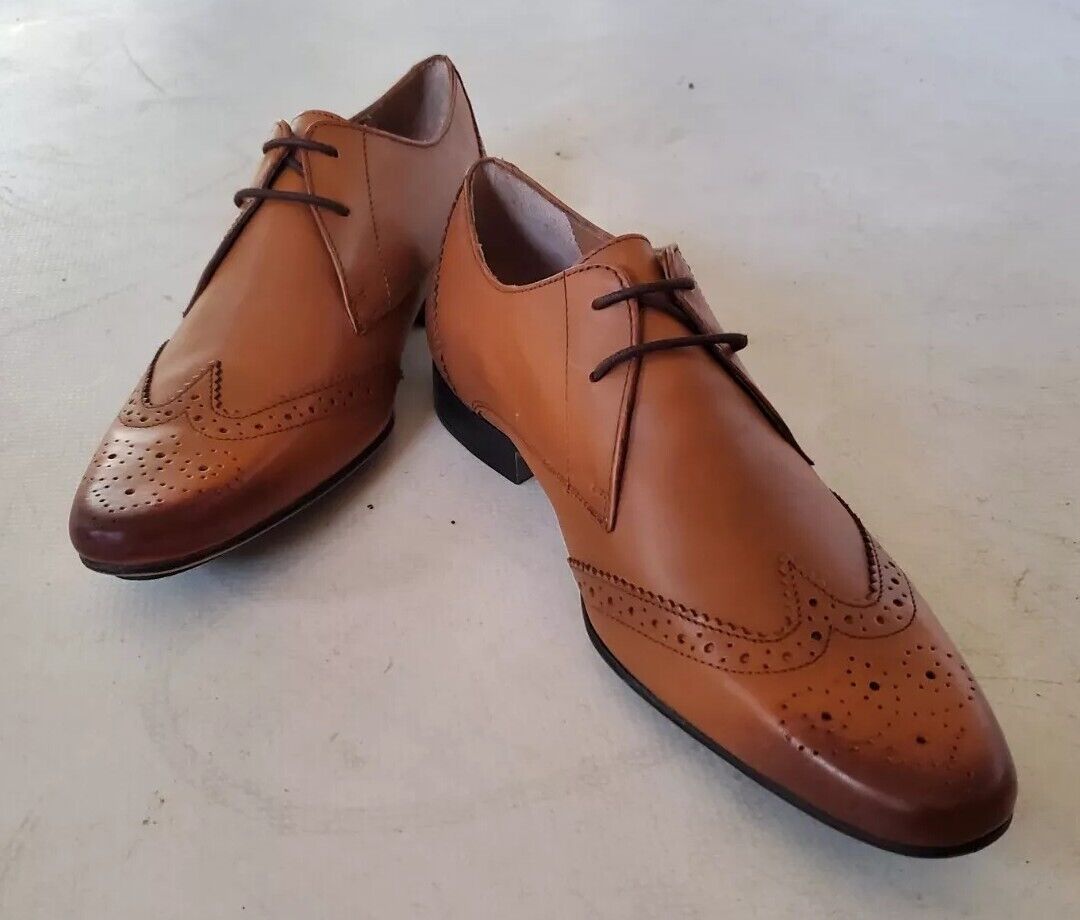 Ben Sherman Brogues Shoes Tan Leather Mens Uk 9.5 Eu 44 Dip Dyed Hand Burnished