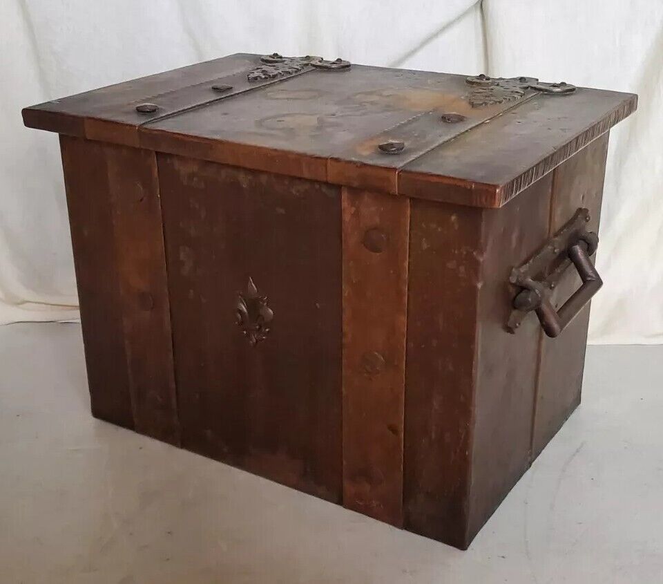 Antique Vintage Trunk Chest Copper Over Wood Mid Size Bespoke UK 1830's