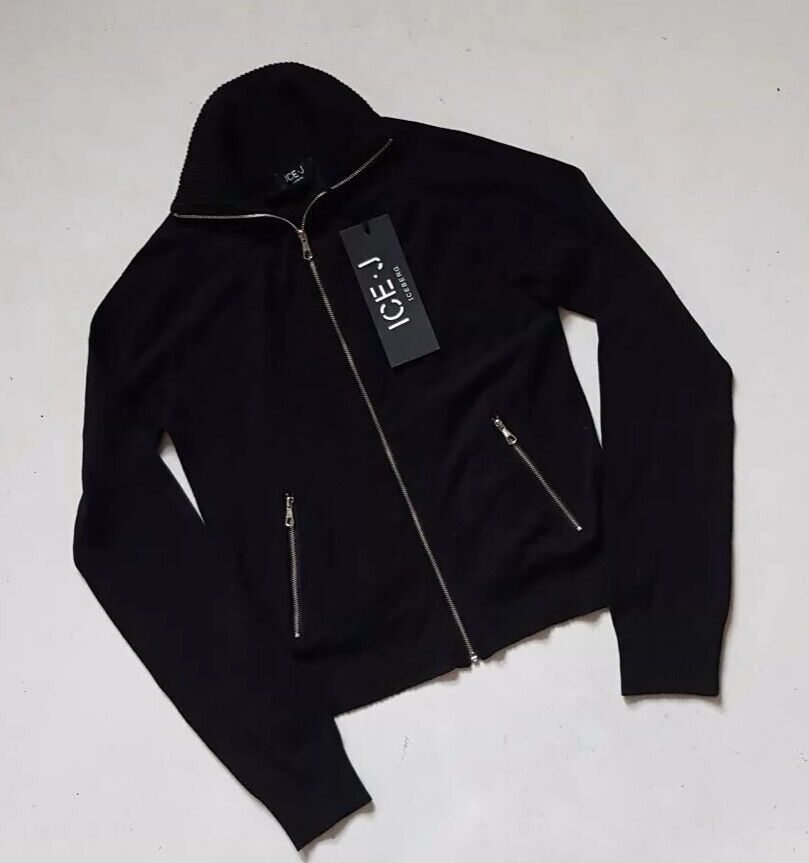 ICEBERG ICE-J Cropped Cardigan Sweater Full Zip Top Womens S Black Stretch