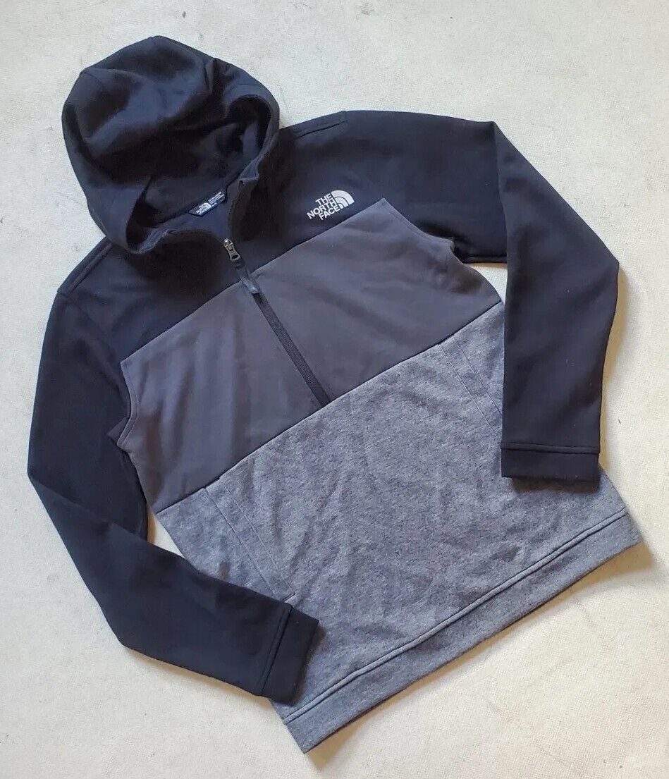 NORTH FACE Hoodie Pullover Boys XL 1/2 Zip Pouch Pocket Black and Grey RRP £55