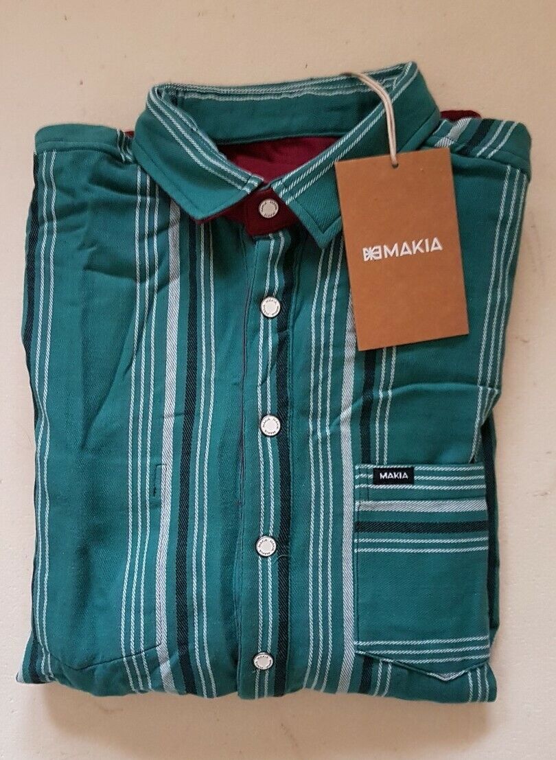 MAKIA OVER SHIRT Reversible Mens S North Sea Fishing Green Burgundy Thick Weave