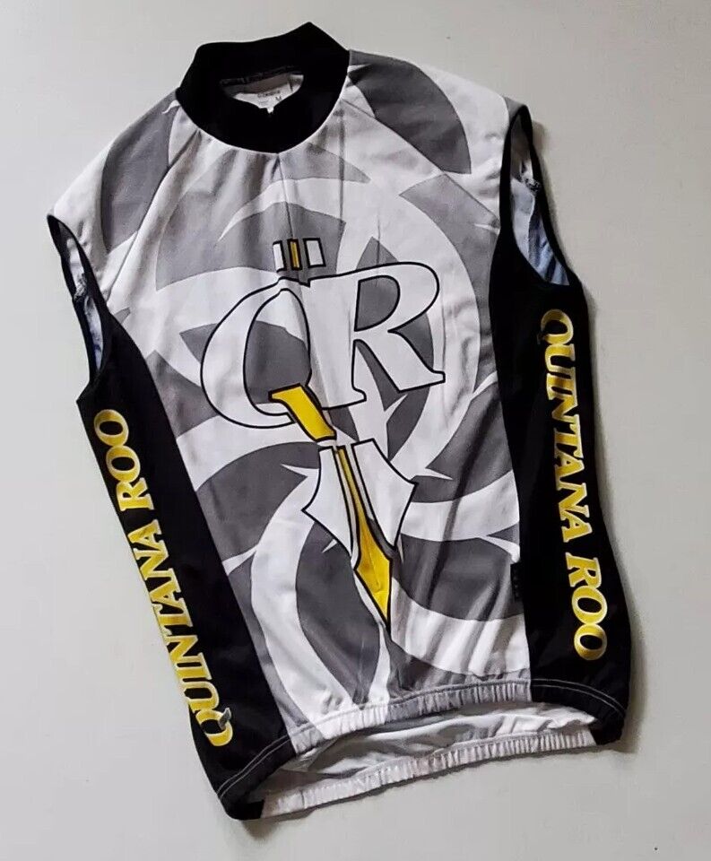 Quintana Roo By Nallini Cycling Jersey Vest Mens M Triathlon 3/4 Zip Grey White