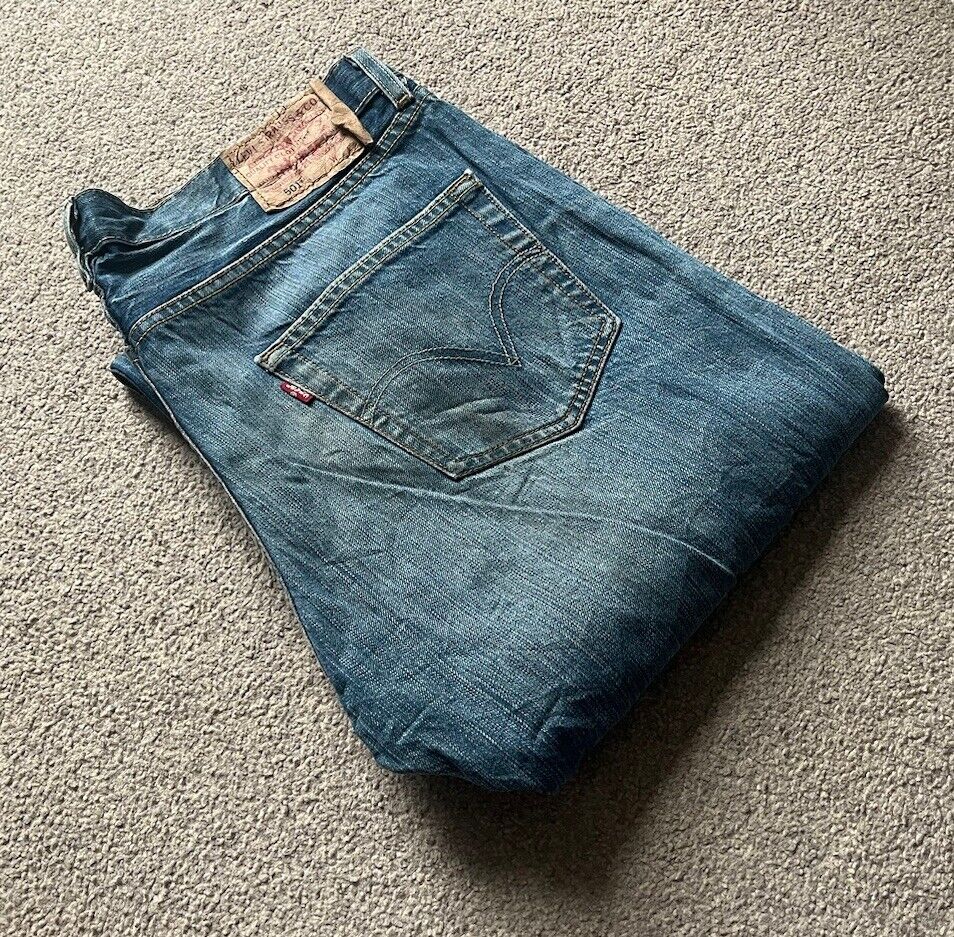 LEVIS 501 JEANS Mens W 36 L 34 vintage blue denim red tab regular fit A90
