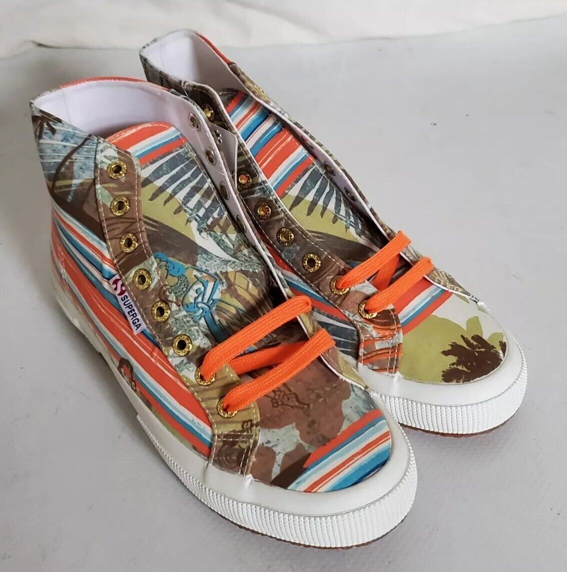 SUPERGA Hi Top Trainers Canvas Womens Uk 5.5 Eu 39 Hawaii Green Orange Rrp £140