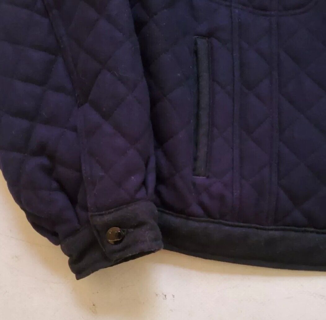 VALENTINO Bomber Jacket Mens L Quilted Wool Leather Collar Navy Blue Rrp £1250