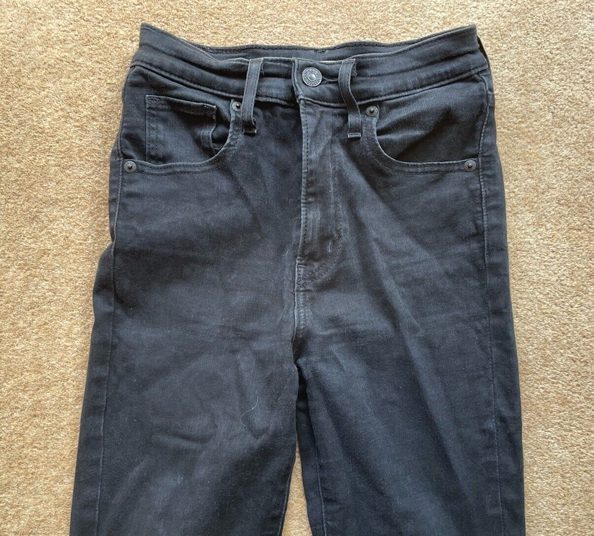 Womens Levis Jeans Mile High Super Skinny W 24 L 32 Black Denim Red Tab C18