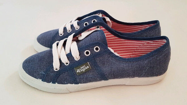 JONNYS VEGAN SHOES Women UK 5.5 EU 39 Wakanda Blue Canvas New In Box