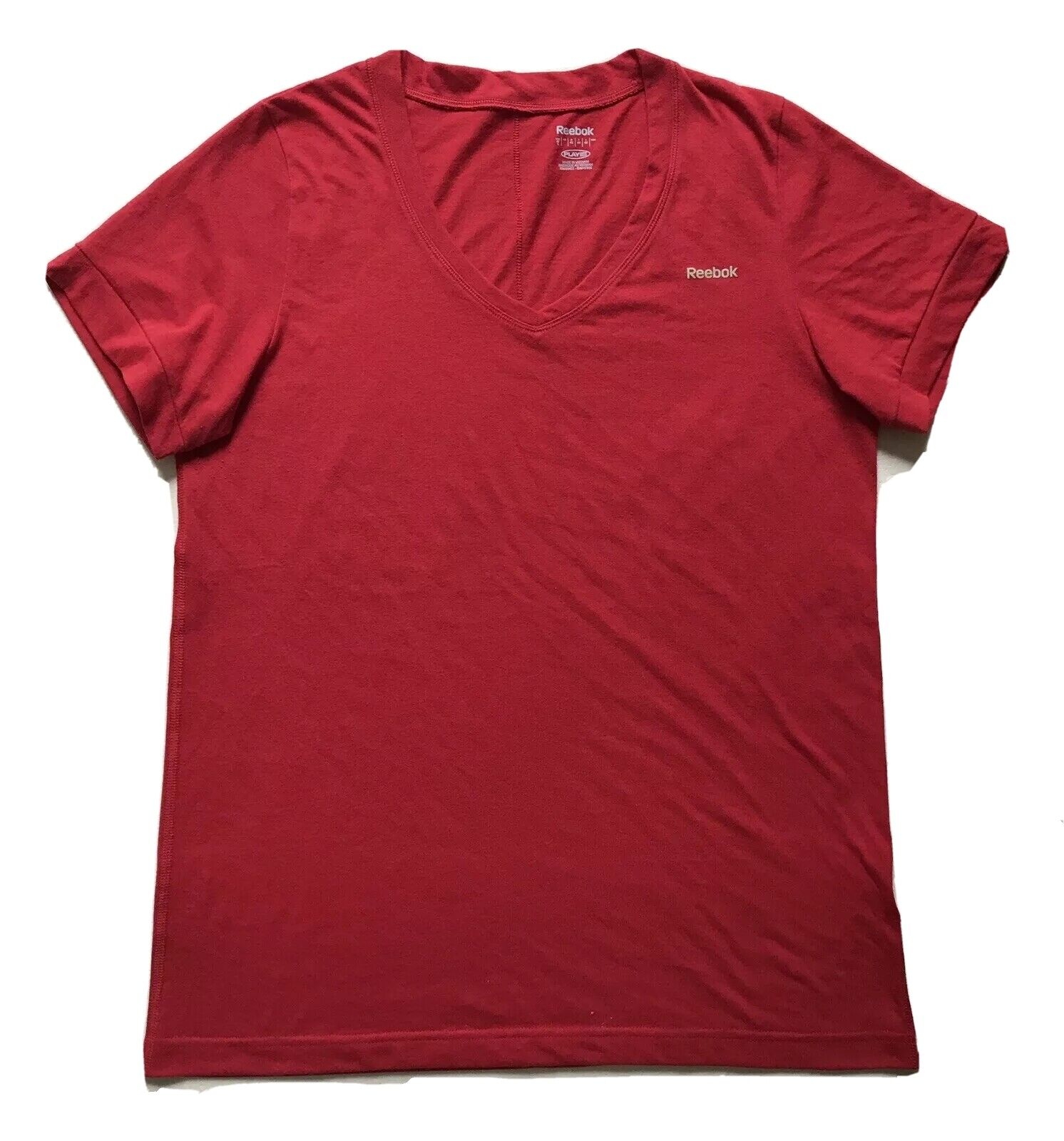 REEBOK T Shirt Tshirt Top Womens M Red Stretch V Neck