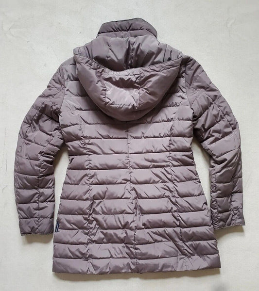 Armani Puffer Jacket Coat Womens UK 12 EU 44 Taupe Quilted Removable Hood