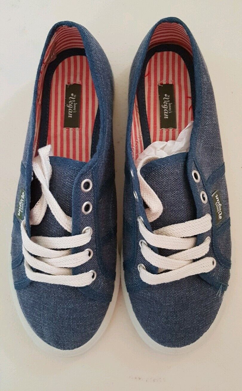 JONNYS VEGAN SHOES Women UK 5.5 EU 39 Wakanda Blue Canvas New In Box