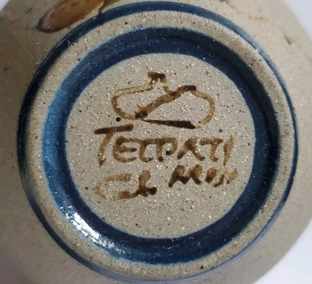 Tecpatl Vase Stoneware Mexico Signed Vintage 1980's Butterfly 5 Inch