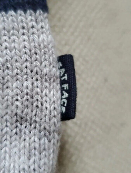 FAT FACE Jumper Sweater Mens M Grey Black Stripes Button Collar