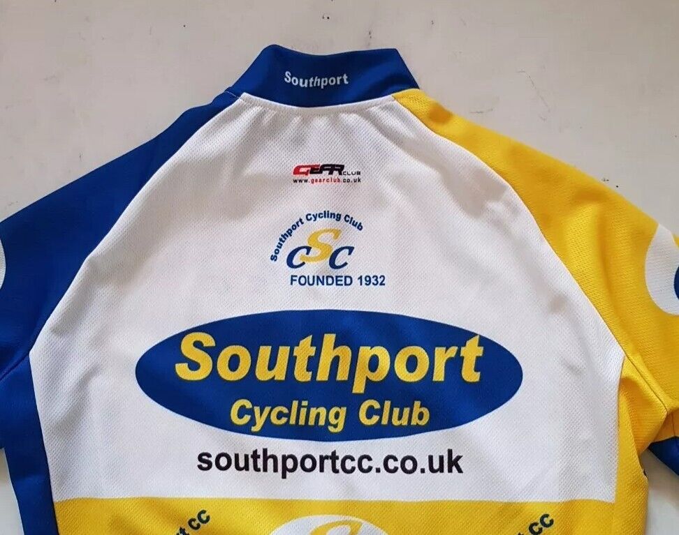 Southport Cycling Club Jersey Shirt Mens M Fitted Gear Club Full Zip Blue Yellow