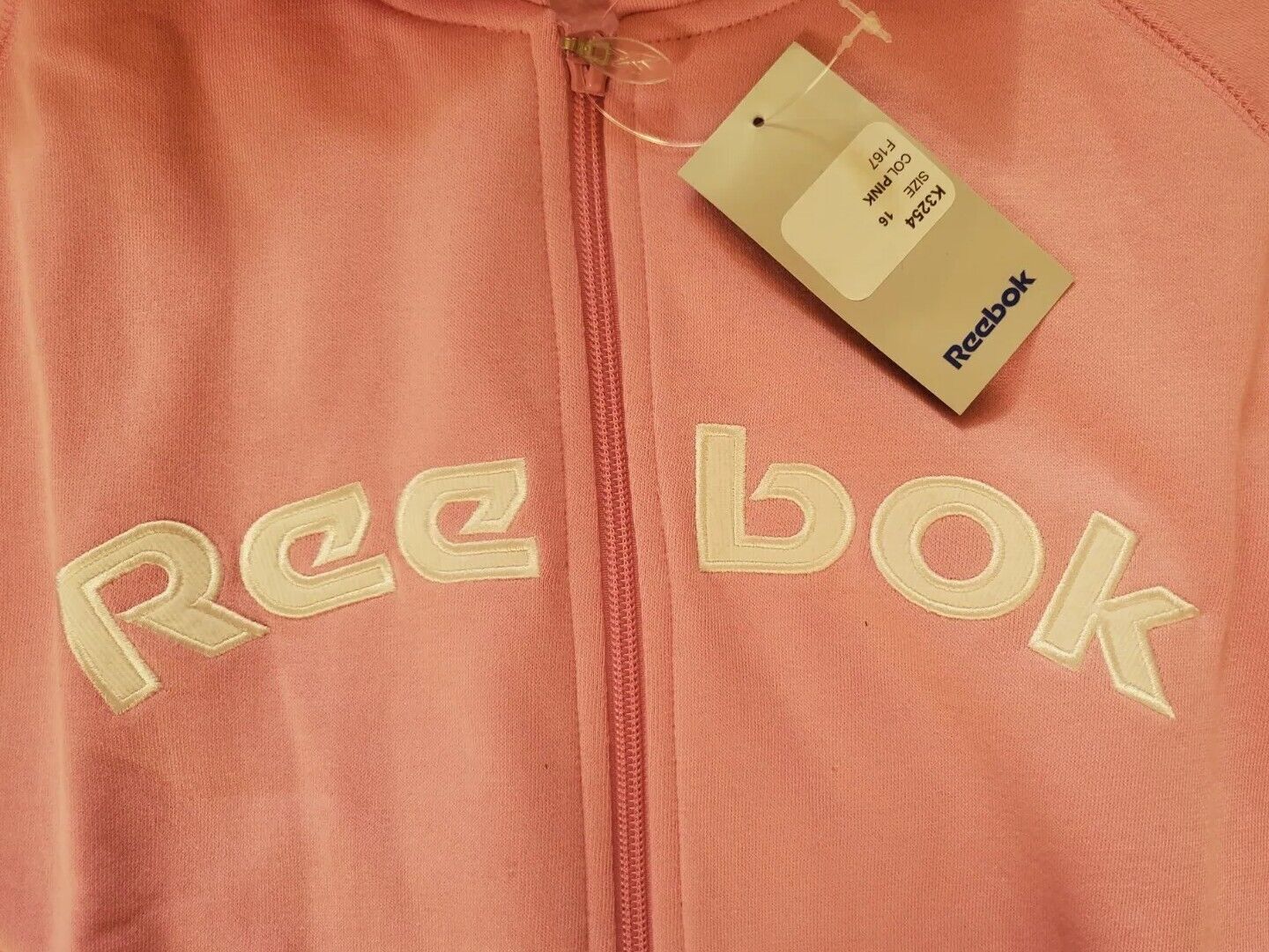 Reebok Full Zip Hoodie Jacket Womens UK 16 Pink Cropped Spellout Logo