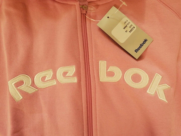 Reebok Full Zip Hoodie Jacket Womens UK 16 Pink Cropped Spellout Logo