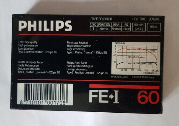 PHILIPS FE1 60 Blank Cassette Tapes X 3 Type I New Sealed with Tape Holder