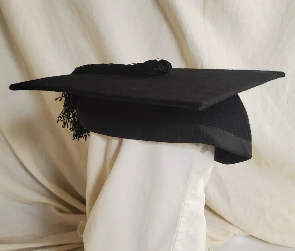 Ravenscroft Willis Mortar Board Black Wool Graduation Size 6 7/8 - Worn Once