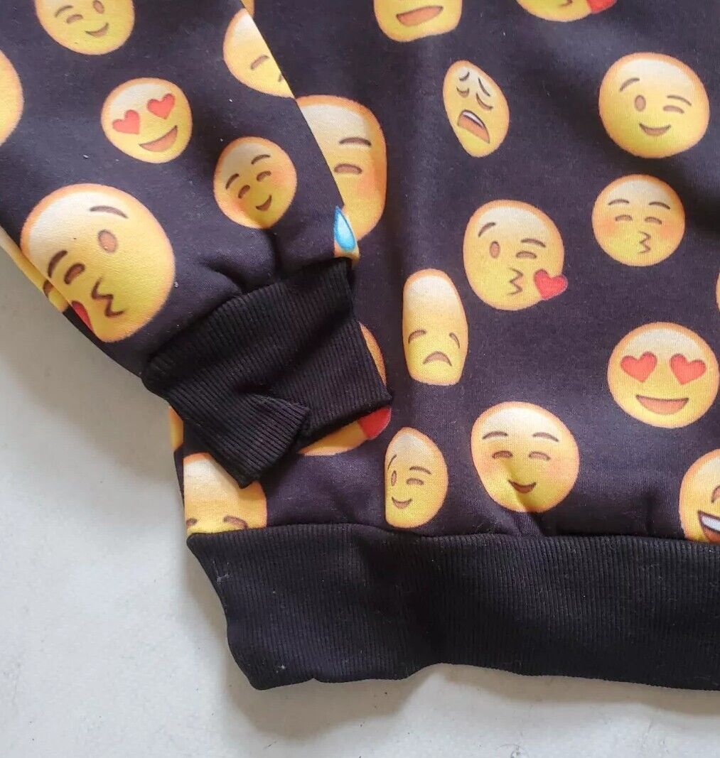 Emoji Sweatshirt Black with Emoticons Size XL Fleece Lined