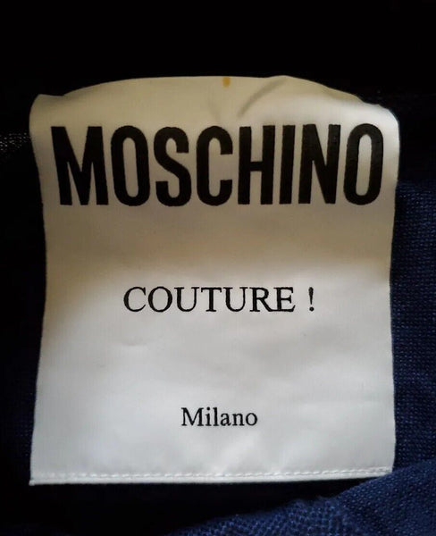 MOSCHINO COUTURE Polo Shirt Mens 38 Regular Fit Navy Blue Question Mark Detail