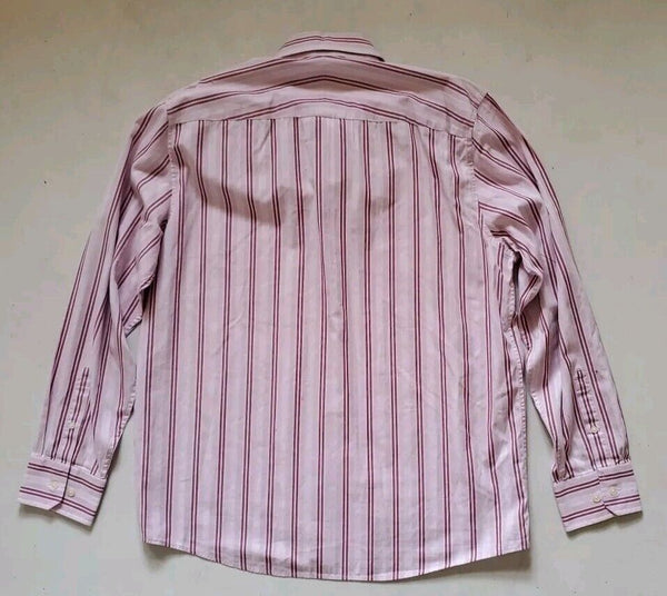 Vintage 80's CALVIN KLEIN Shirt Mens L Pink Striped Cotton Made In Hong Kong