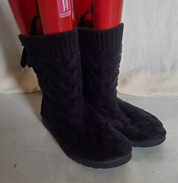 UGG Boots Classic Cardy Knit Sweater Sock Black Womens Uk 6 Eu 40 Vintage Y2K