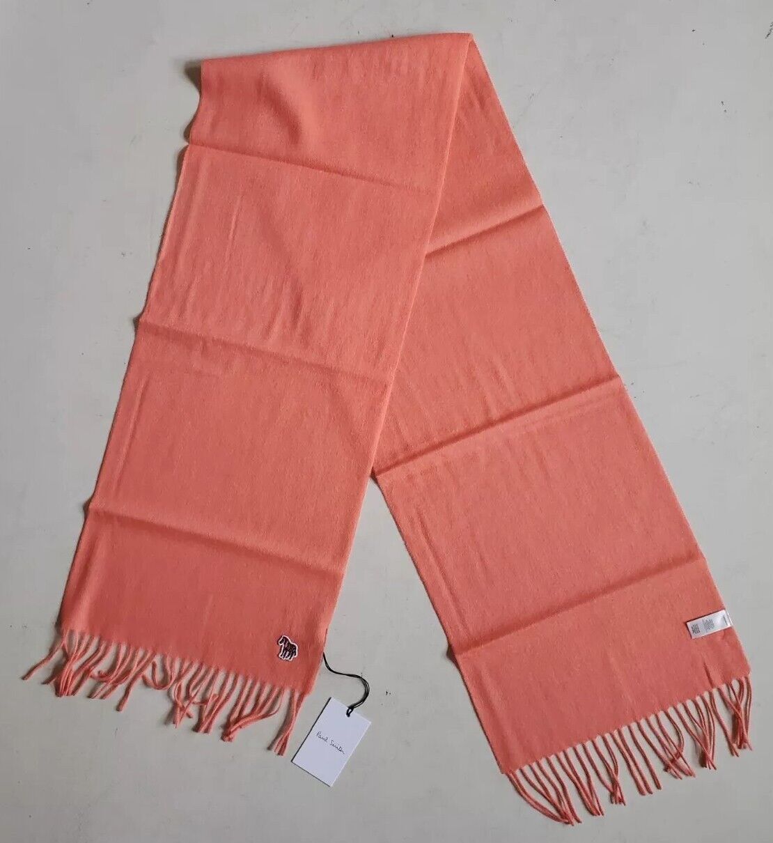 PAUL SMITH Scarf Zebra Salmon Pink Pure Lambswool Made in UK