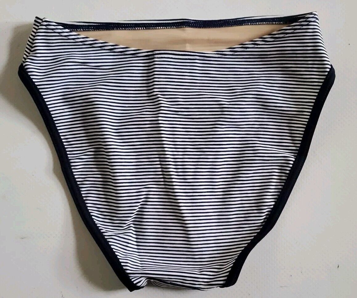LACOSTE Bikini Swimsuit Marino 2 Piece Size XS Navy Blue Stripe New With Pouch