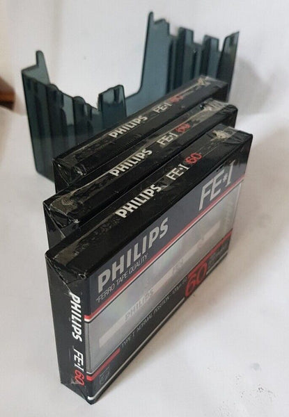 PHILIPS FE1 60 Blank Cassette Tapes X 3 Type I New Sealed with Tape Holder