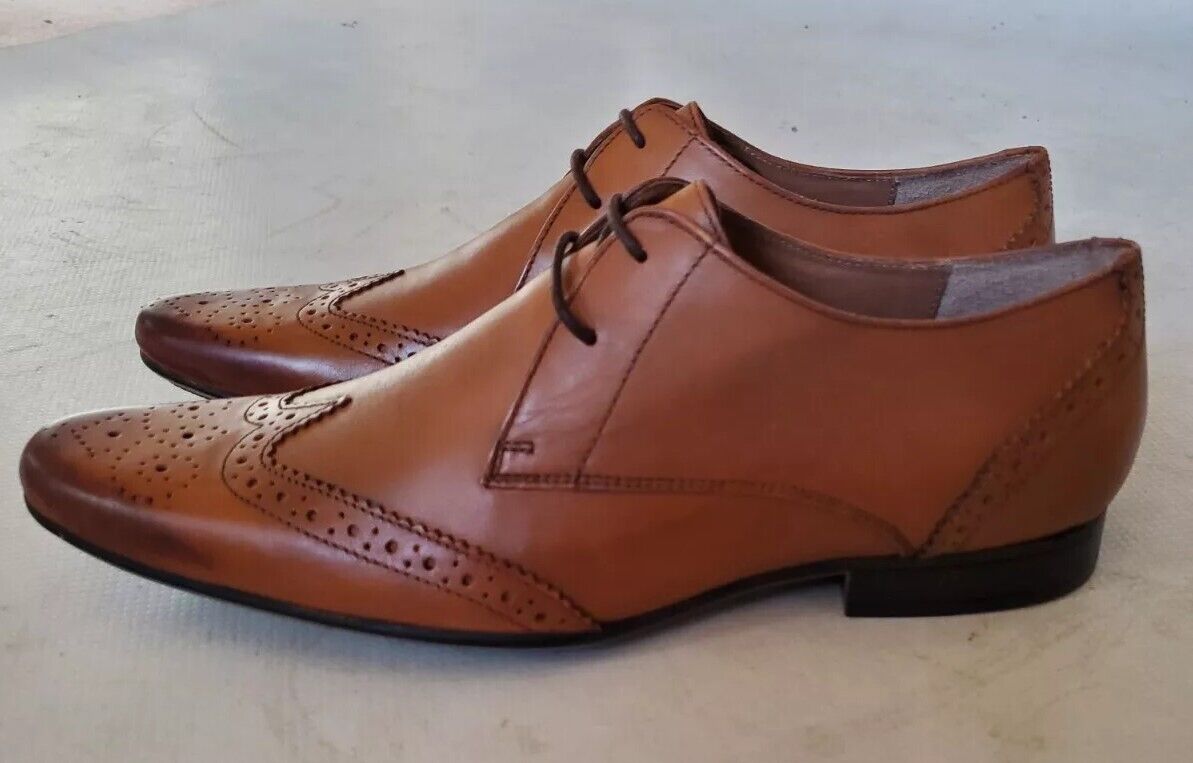 Ben Sherman Brogues Shoes Tan Leather Mens Uk 9.5 Eu 44 Dip Dyed Hand Burnished
