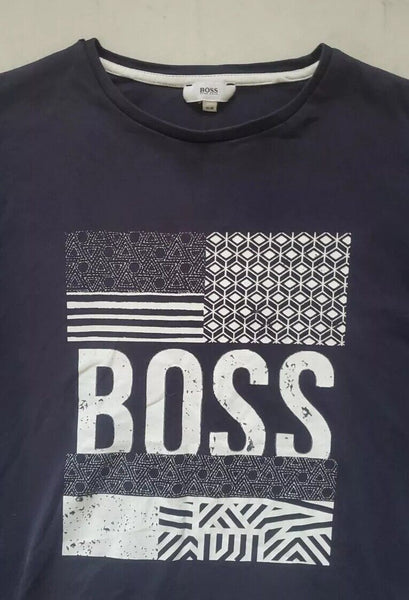 HUGO BOSS Boys Tshirt T Shirt Long Sleeve Age 16 Navy Blue Big Logo