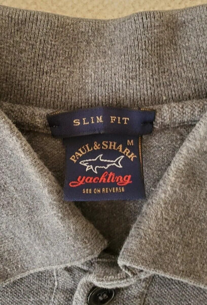 PAUL SHARK Polo Shirt Mens M Yachting Slate Grey Cotton Slim Fit Made In Italy