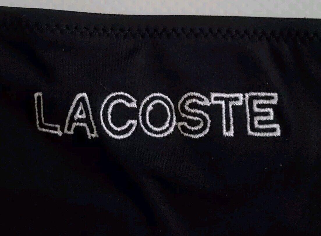 LACOSTE Swimming Costume Swimsuit 1 Piece Black Spellout Size XS New With Pouch