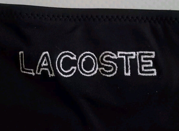 LACOSTE Swimming Costume Swimsuit 1 Piece Black Spellout Size XS New With Pouch