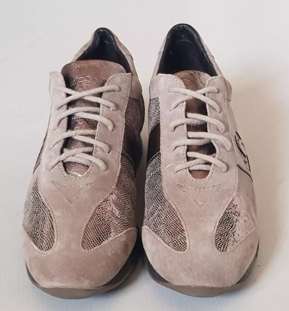 SAMSONITE Trainers Womens UK 5.5 EU 39 Mocha Suede Gold Glitter Rrp £90 New