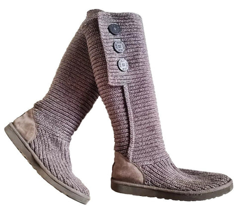 UGG Boots Classic Cardy Knit Sweater Sock Grey Womens Uk 7 Eu 41 Vintage Y2K