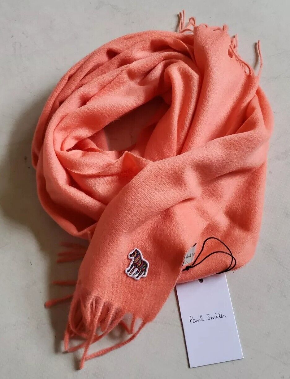 PAUL SMITH Scarf Zebra Salmon Pink Pure Lambswool Made in UK