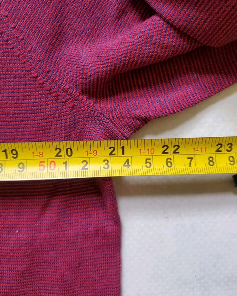 PAUL SMITH Jumper Sweater Mens M Red Cotton Blue Burgundy Stripes Crew Neck