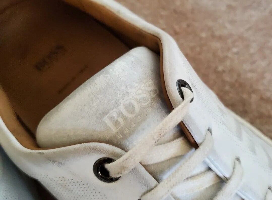 HUGO BOSS Mirage Trainers Mens UK 10 EU 44 White Leather Made In Italy