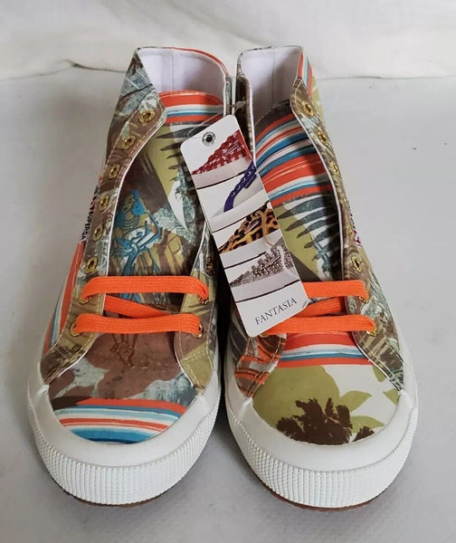 SUPERGA Hi Top Trainers Canvas Womens Uk 5.5 Eu 39 Hawaii Green Orange Rrp £140