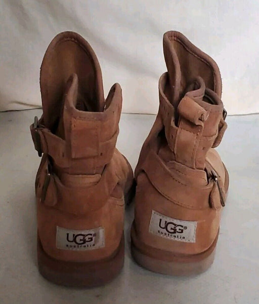 Ugg Biker Boots Womens UK 4 Eu 37 Tan Suede Buckle Closure and Detail