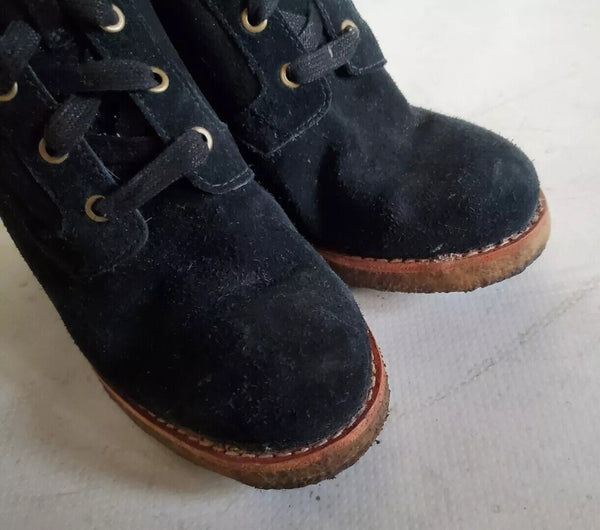 UGG Sofia Boots Heeled Laced Womens Uk 5.5 Black Suede Shearling Lining