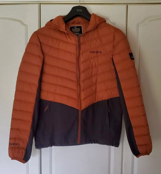 Gandys Explorer Puffer Jacket Coat Mens M Womens L Orange Grey Hooded Quilted