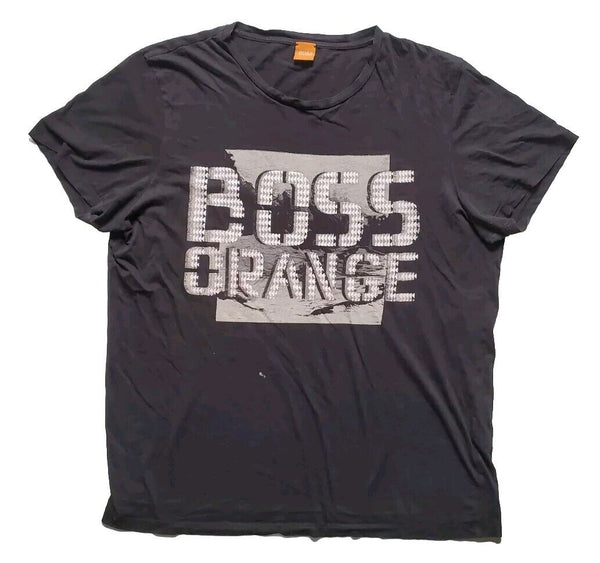 Vintage HUGO BOSS Y2K Tshirt T Shirt Mens L Black Boss Orange Label