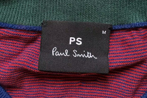 PAUL SMITH Jumper Sweater Mens M Red Cotton Blue Burgundy Stripes Crew Neck