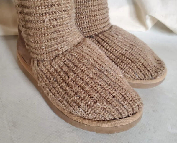 UGG Boots Classic Cardy Knit Sweater Sock Wheat Womens Uk 4 - Read Description