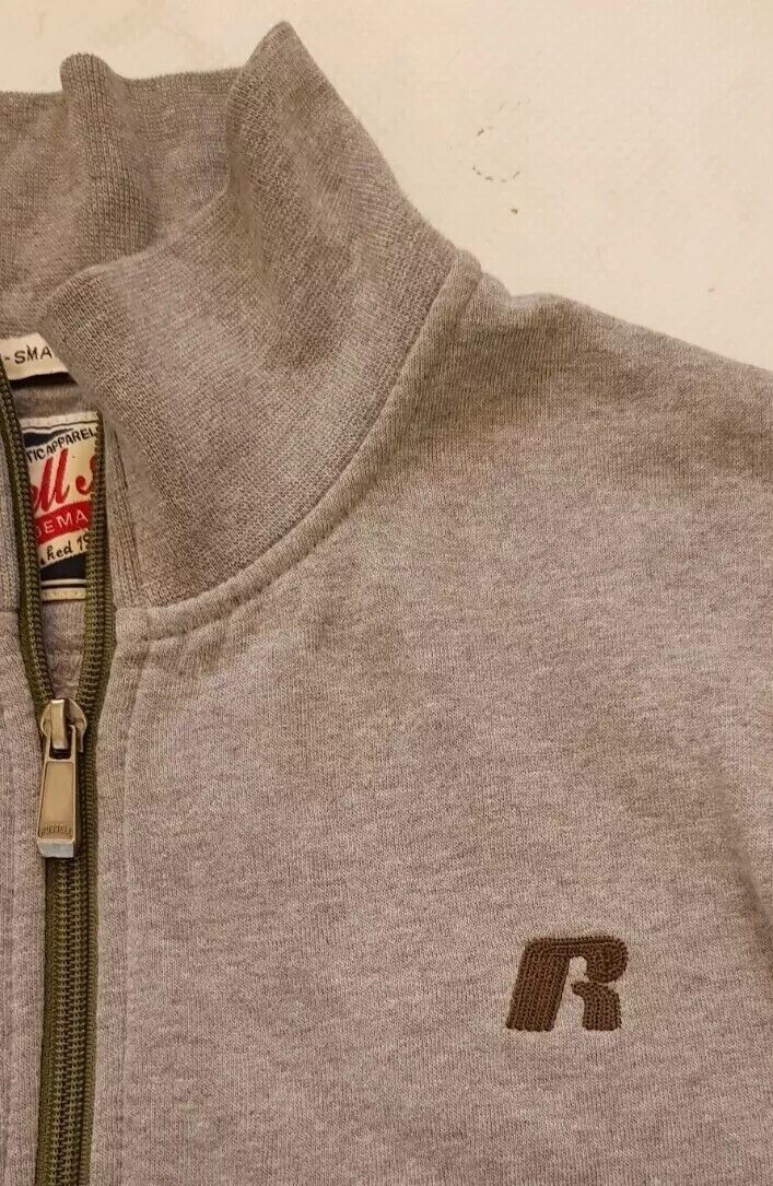 Vintage RUSSELL ATHLETIC Zip Top Sweatshirt Mens S Regular Fit Marl Grey Jersey