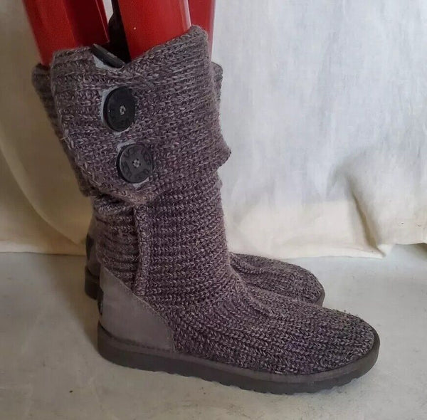 UGG Boots Classic Cardy Knit Sweater Sock Grey Womens Uk 5 Eu 38 Vintage Y2K